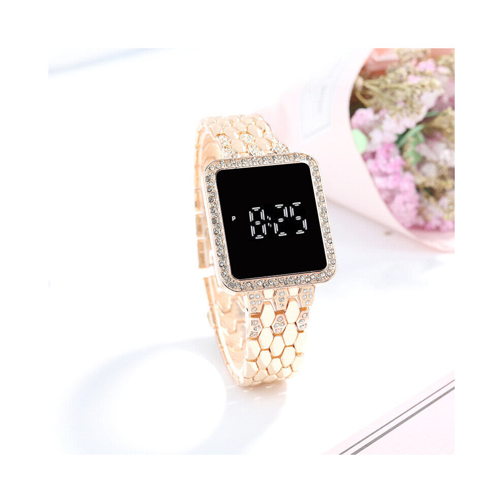 Square Rhinestone Women Watches Led Stainless steel strap touch Screen watch casual female watches