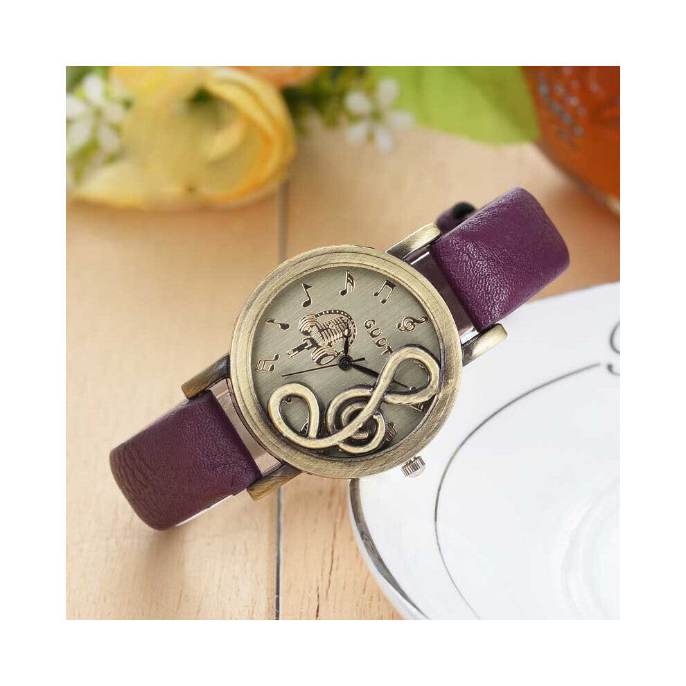 Quart Watches Wristwatch For Women Musical Note Carving Decorate Watch Leather Strap Ladies Casual Dress Accessories