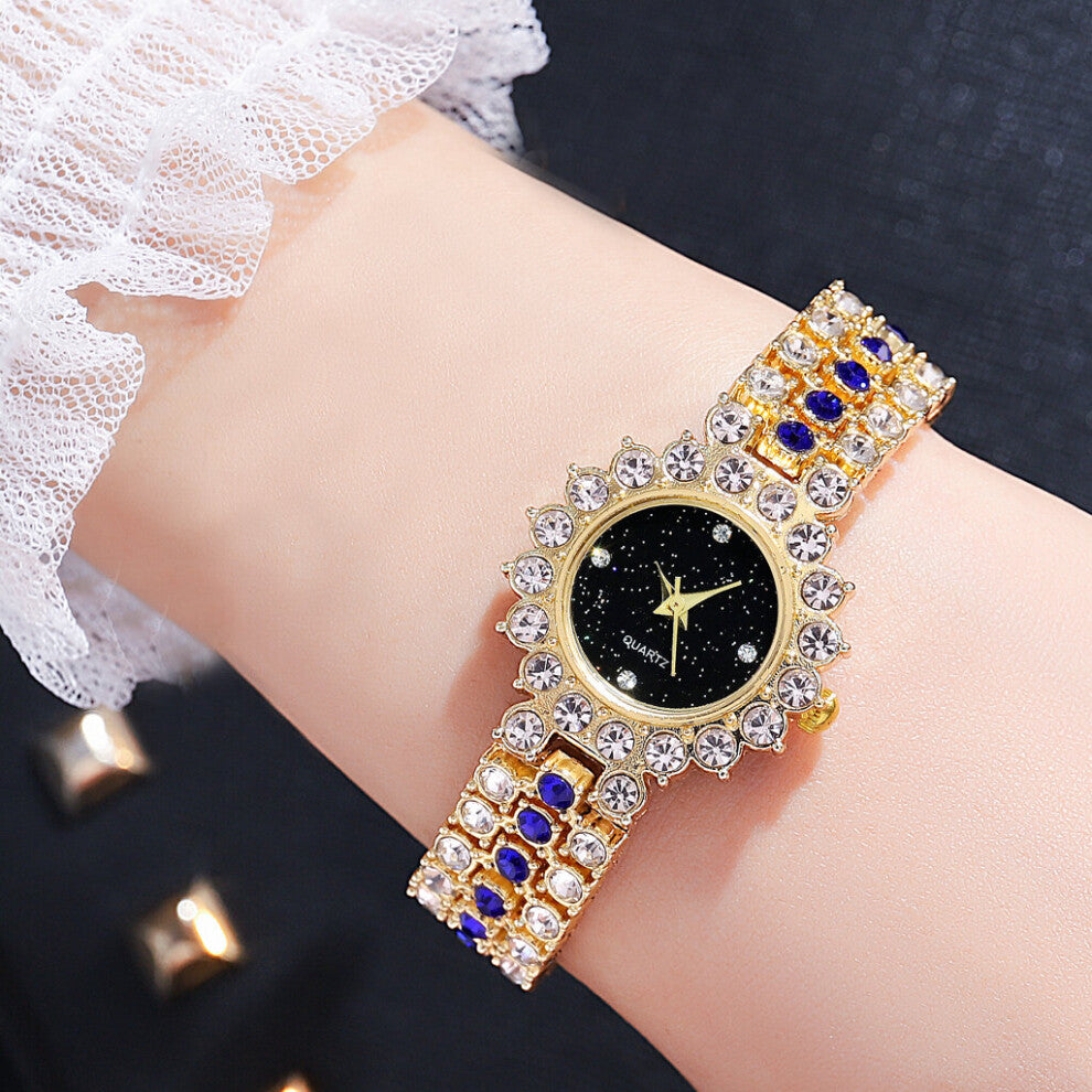 Quartz Crystal Watch Set Women Alloy Strap Watches Lady Rhinestone Wrist Watch Precise Timing Reloj