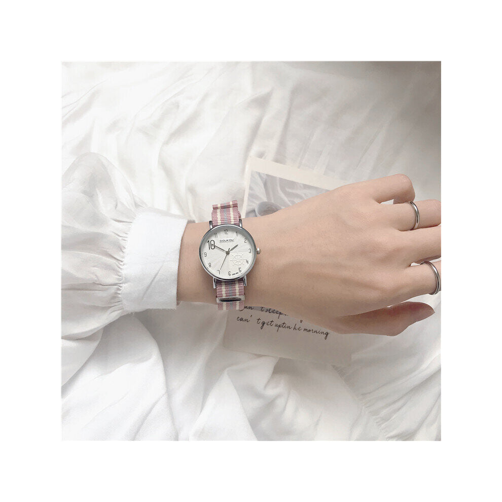 Stripe Women Watches Number Gear Dial Ladies Quartz Wristwatches Casual Pink Nylon Strap Woman Watch Hours