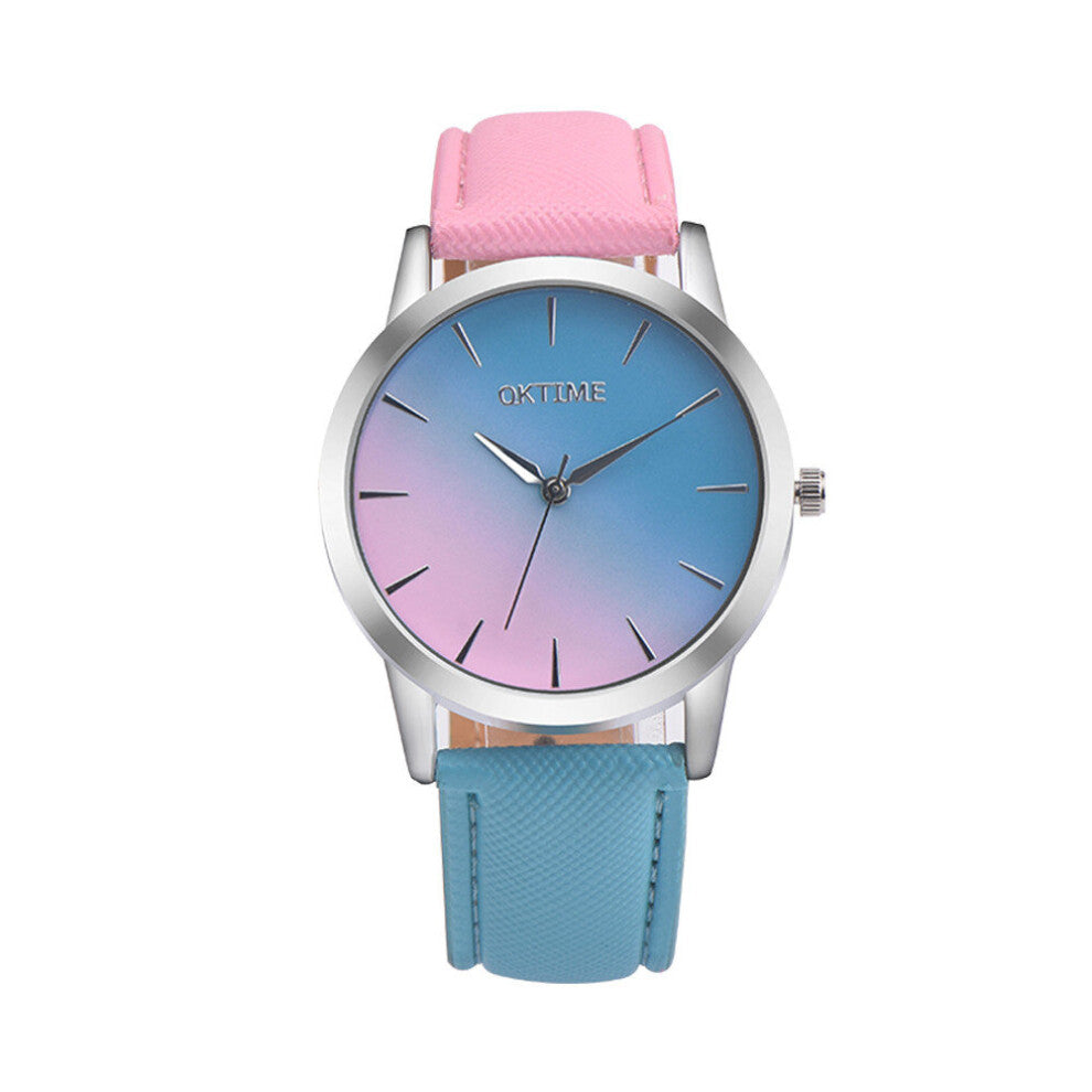 Women Gradient watch Retro Rainbow Leather Band Analog Alloy Quartz Wrist Watch Watches Reloj Femenino#30