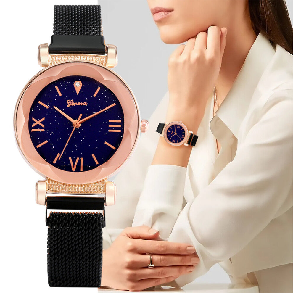 Noble Watch Ladies Starry Sky Romen Digital Watches Mesh Straps Graceful Women Quartz Clock Birthday for Mother Mom
