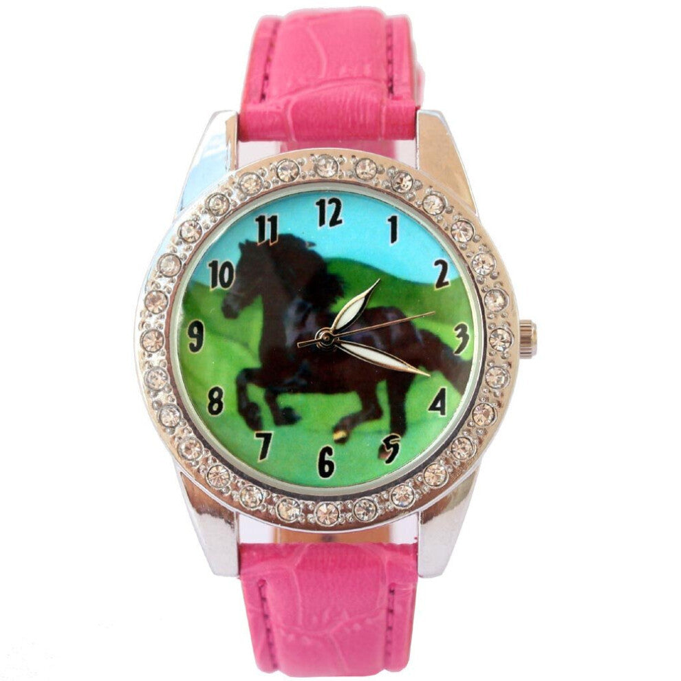 Leather Women Men Boy Girls Dress Watches Wristwatch Horse Ladies Bracelet Female Round Clock Quartz Watch
