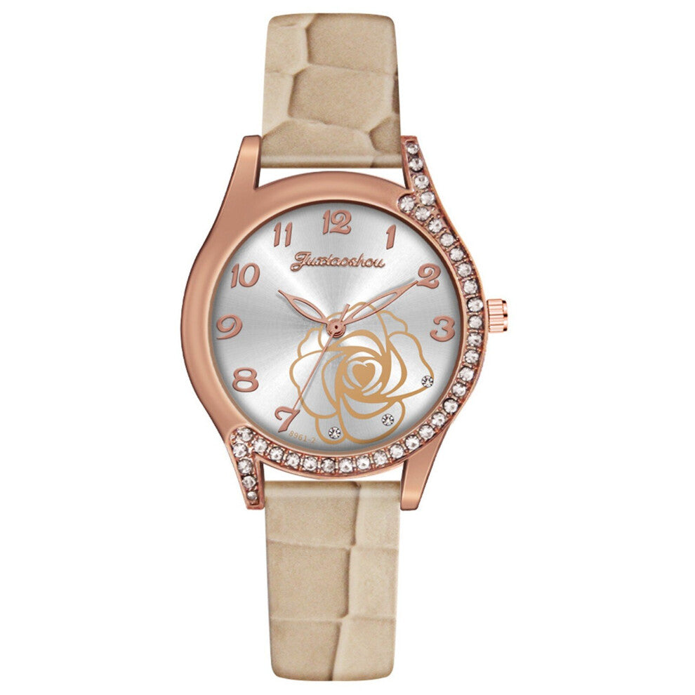 Rose Dial Watch for Women Ladies Quartz Wrist Watches Skin Leather Band Quartz Watch Diamond Watch Relojes
