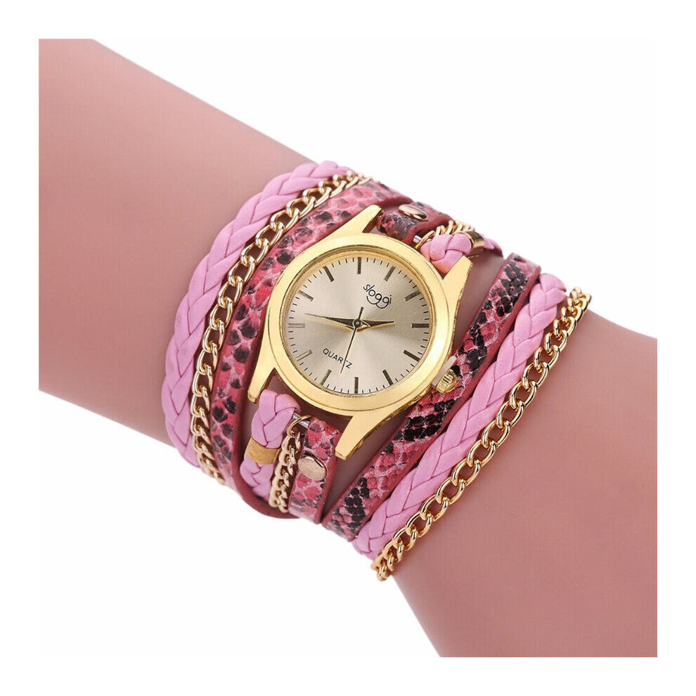 Quartz Watches Women Bracelet Wristwatch Ladies Dress Woven Snake Band Layers Leather Strap Female Watch