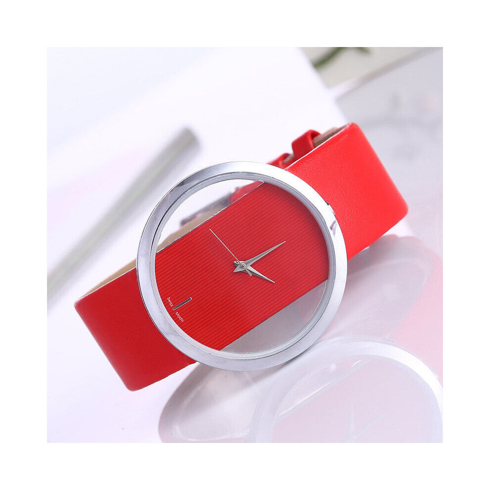 Women Leather Quartz Watch Transparent Hollow Watches Antique Stylish Men Quartz Wrist Watches