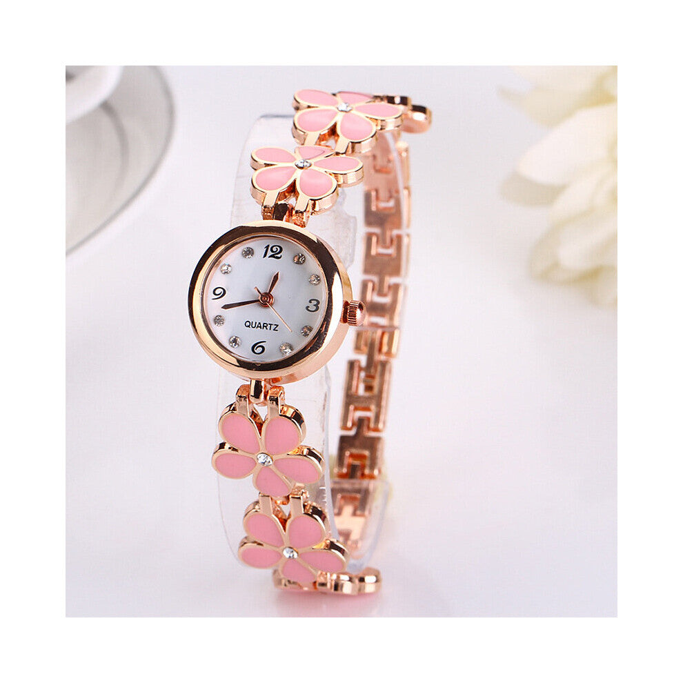 Flower Women Watches Quartz Analog Pink Crystal Bracelet Wrist Wacth Ladies Dress Wristwatch montre femme