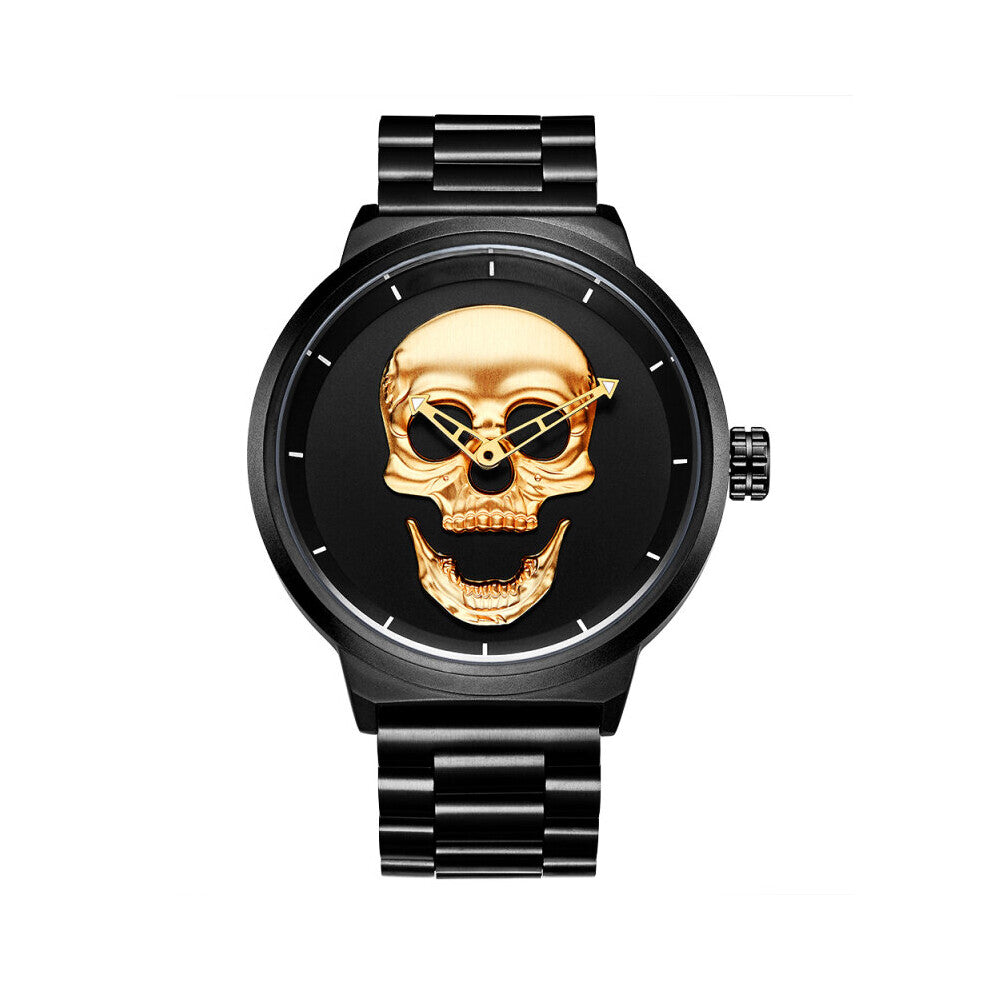 Men Watches Punk 3D-Skull Stainless Steel Top Sports Quartz Movement Waterproof Shockproof Male Wristwatches
