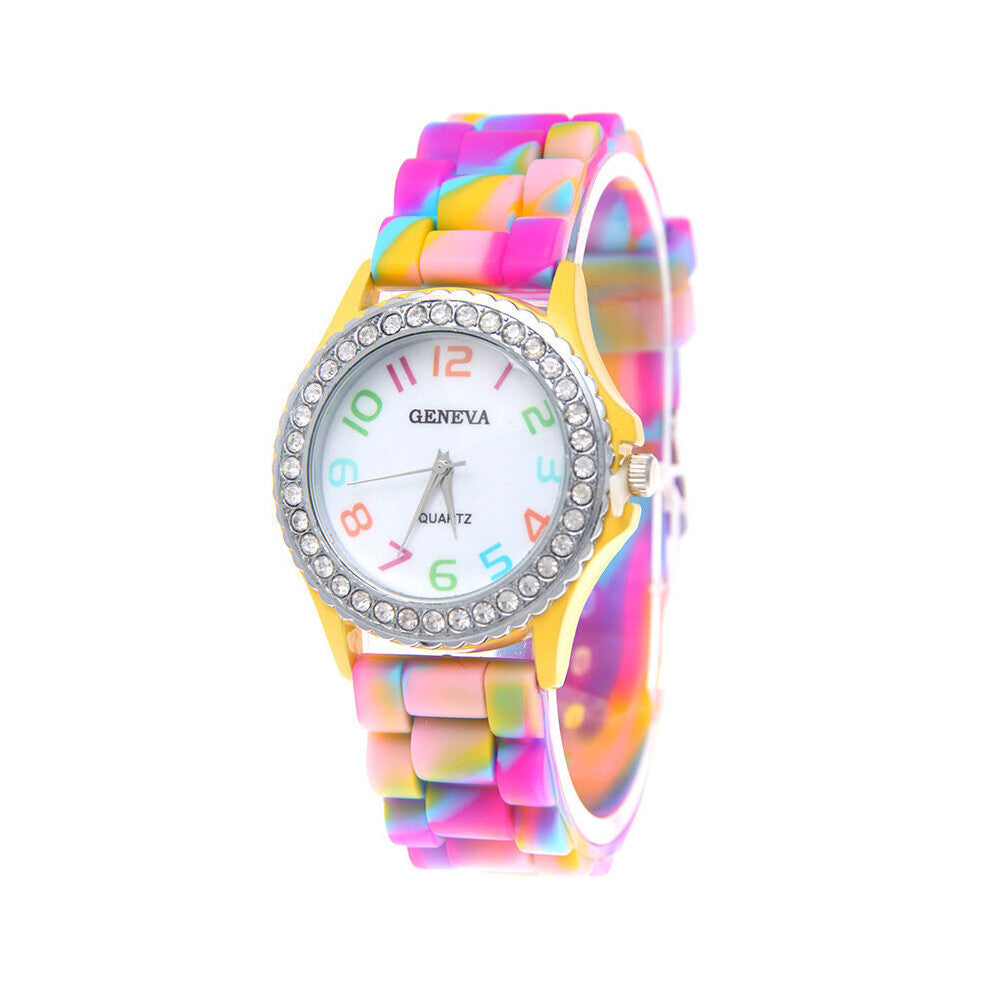 Women Watches Camouflage Diamond Quartz Watch Rainbow Silicone Dress Ladies Watches Girls Gift Reloj