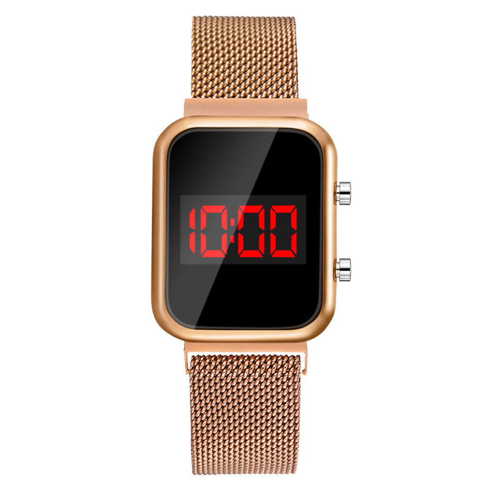 Women Watch Rose Stainless Steel Digital Magnet Watches for Women LED Wristwatch Ladies Dress Clock Relogio Feminino