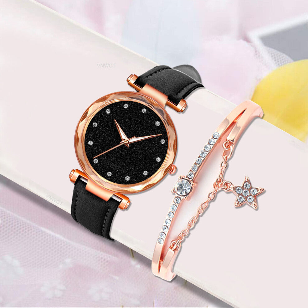 Women Watches Bracelet Set Starry Sky Quartz Watch Leather Belt Diamond Ladies Clock Dress Clock Gift Rel?gio Feminino