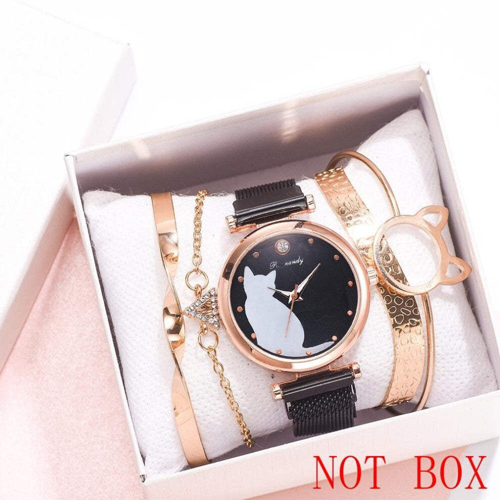 Cat Dial Bracelet Magnetic Watches Set Women's Dress Bangle Quartz Clock Ladies Wrist Watch Gift Zegarek Damski