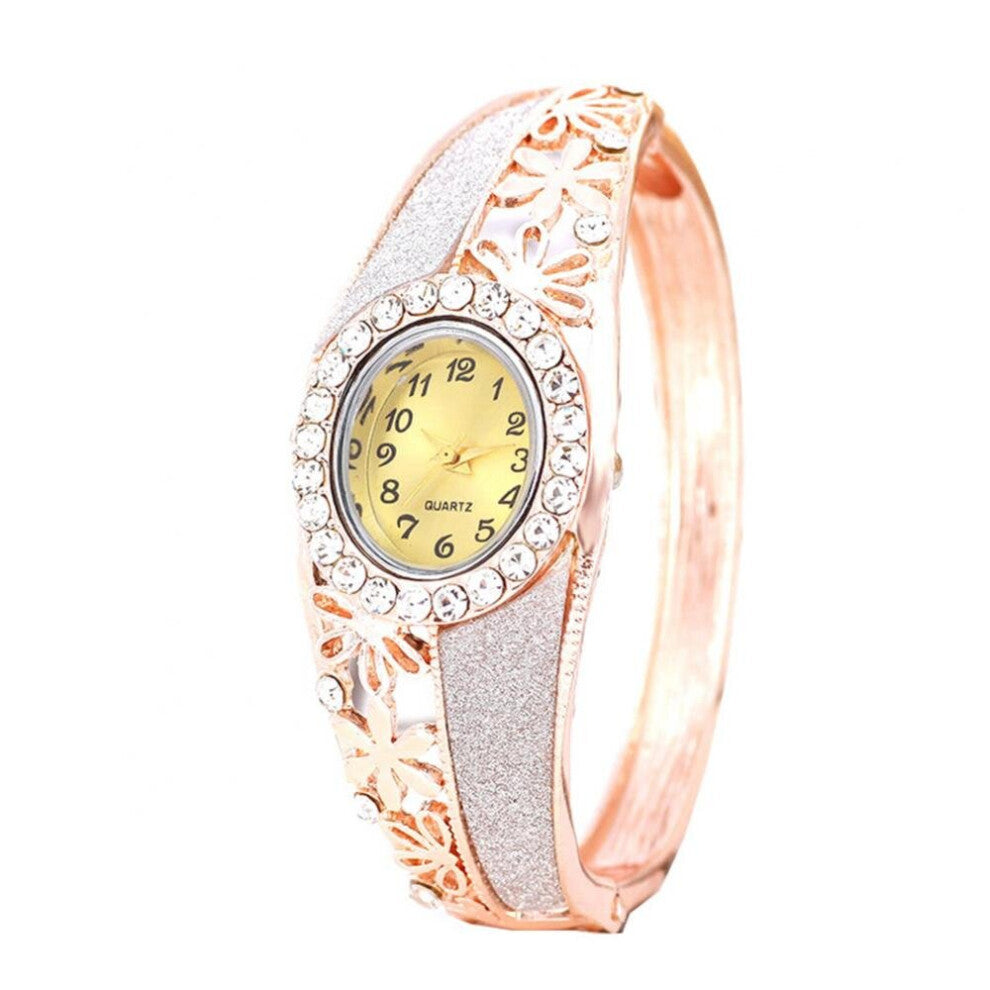 Bracelet Hollow Watches Women Quartz Crystal Embed Rose Analog Dial Rhinestone Full Steel Bangle Clock