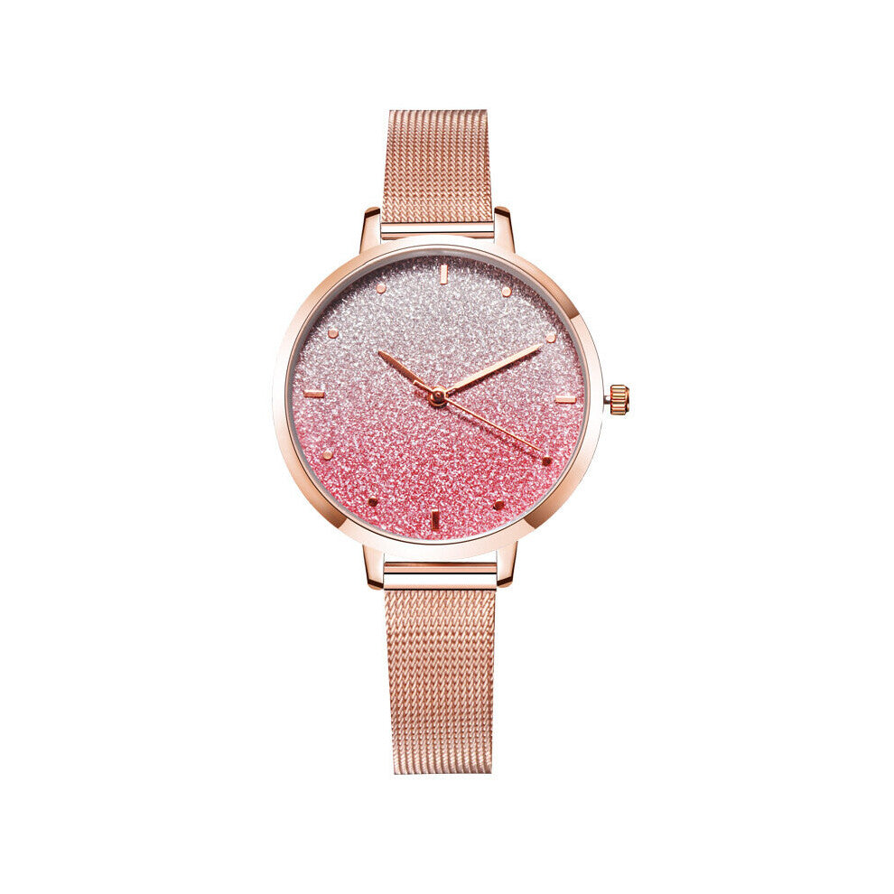 Hot Women Watch Pink Grinding Dial Mesh Belt Ladies Watch Creative Female Quartz Wrist Watches Montre Femme
