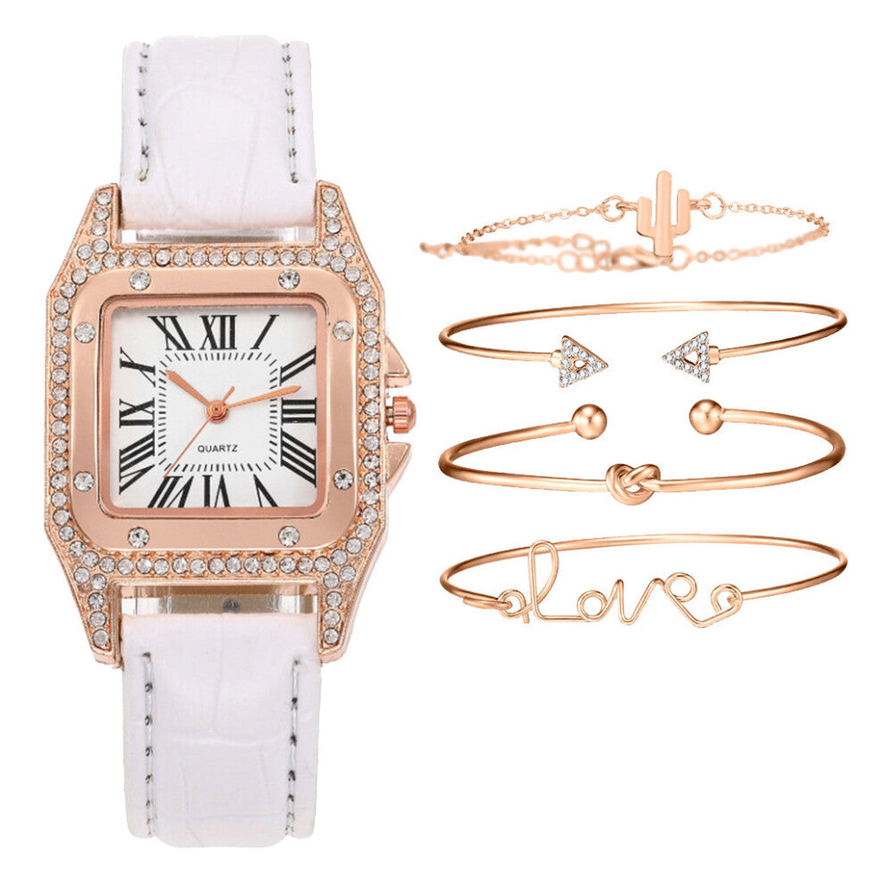 5PCS Women Watch Starry Bracelet Set Watches Ladies Casual Leather Band Quartz Wristwatch Female Clock Zegarek Damski