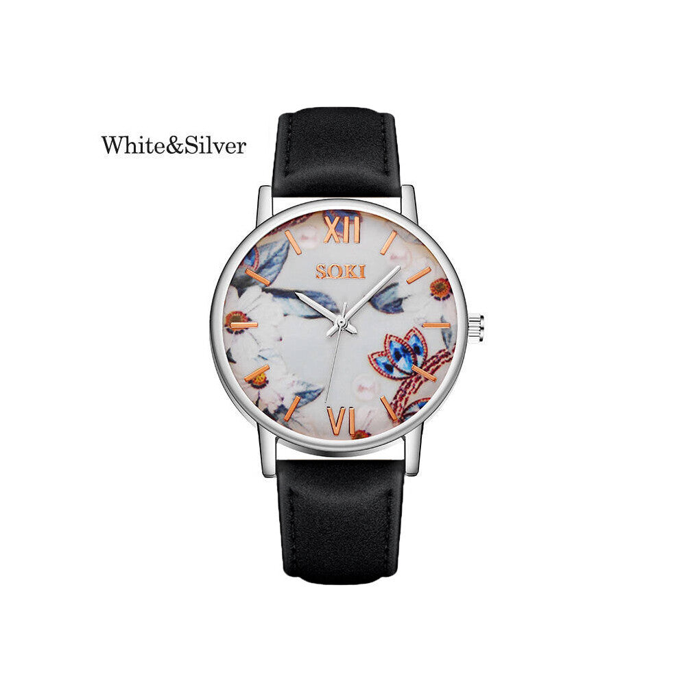 Casual Flower Pattern Women Watches Clock Gift Female High Leather Strap Band Ladies Montre Femme