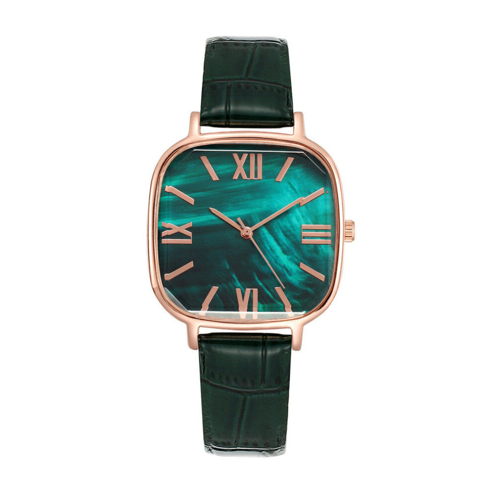 Ladies Watches Square Emerald Green Rome Women Quartz Watch Leather Strap Bracelets Female Clock