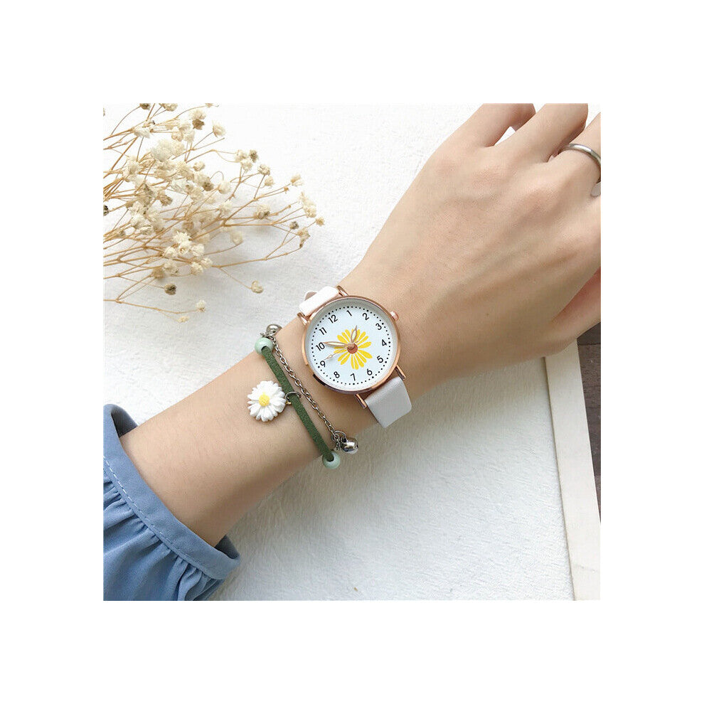 Fresh Daisy Dial Ladies Wristwatches Casual Women Flower Watches Number Woman Leather Quartz Watch