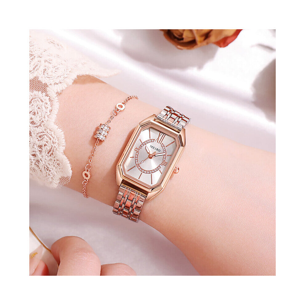 Women Watches Square Ladies Quartz Watch Bracelet Set Green Dial Rose Steel Female Women Watches