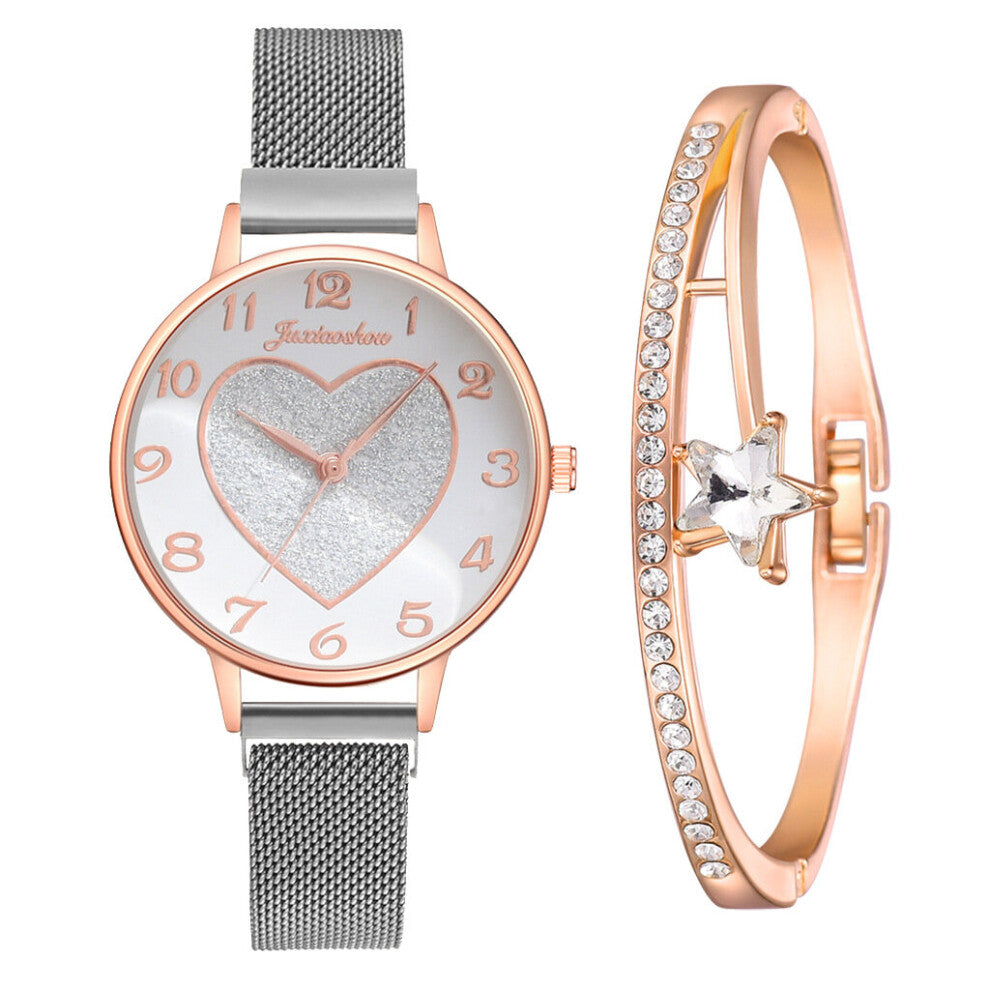 Heart Shape Pattern Woman's Watches Bracelet Set Magnetic Belt Rhinestone Ladies Wristwatch Girls Quartz Rose Clock reloj