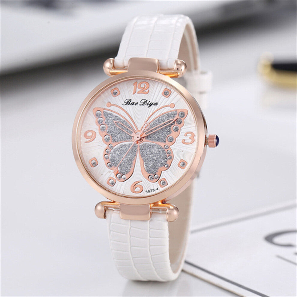 Butterfly Diamond Dial Women Quartz Watches Casual Ladies Wristwatches Woman Leather Clock Montre Femme