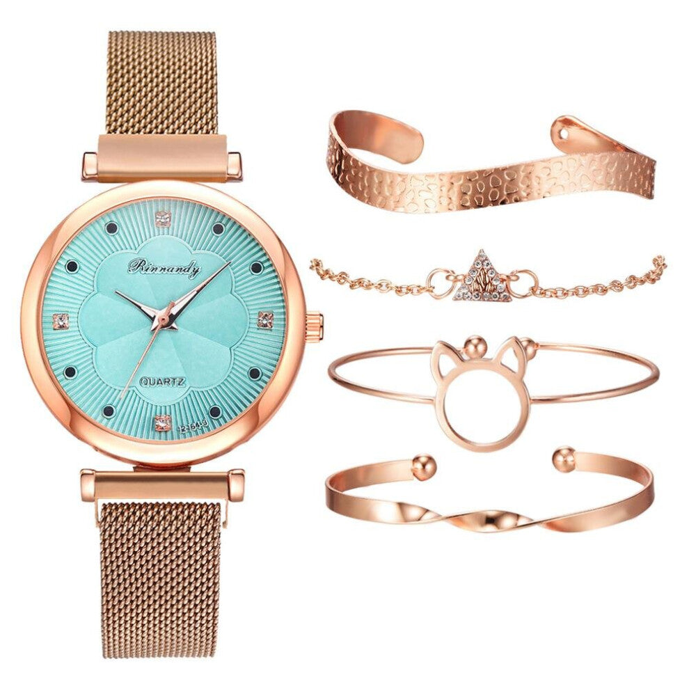 Women Watches Magnet Buckle Flower Rhinestone Watch Ladies Quartz Wrist Watch Bracelet Set Classic quartz watches