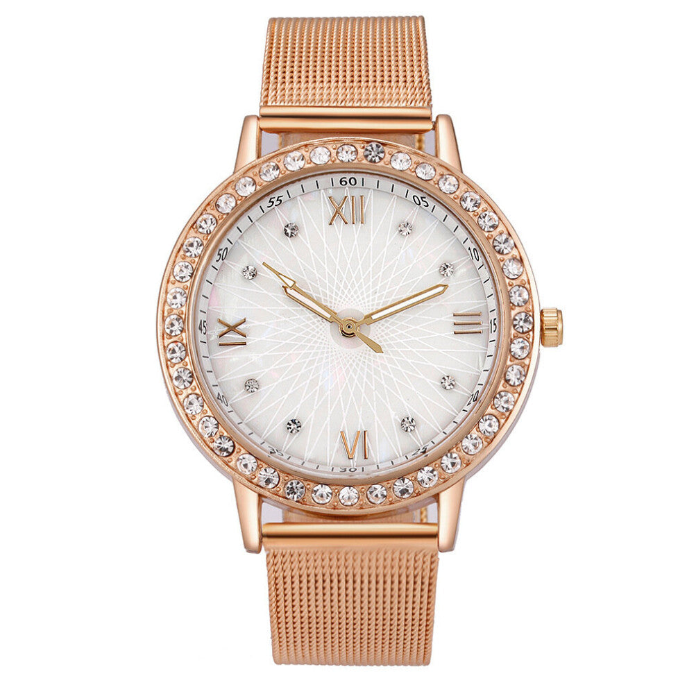 Rhinestone Rose Women Watch Stainless Steel Analog Quartz Wristwatch Lady Business Ladies Watches