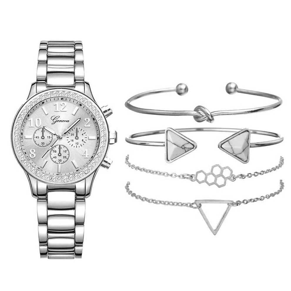Rose Watch Bracelet Set Ladies Wristwatches Women Watches Stainless Steel Silver Strap Female Quartz Watch