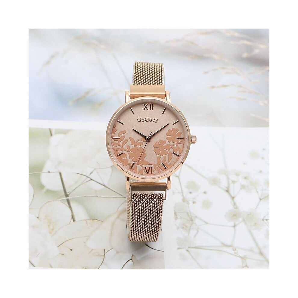 Steel Mesh Ladies Watches Women Wristwatch Flower Magnetic Band Rose Female Clock Gift