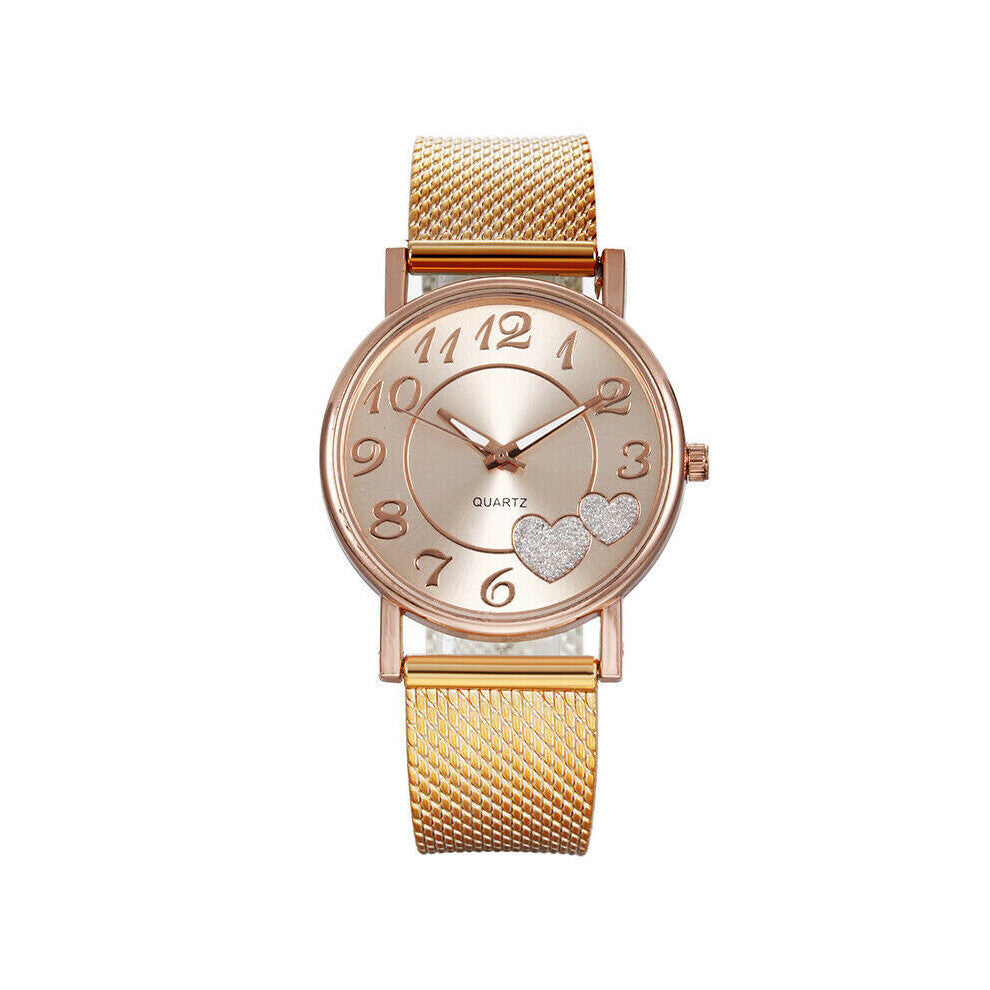 Women's Casual Watches Love Heart-shaped Analog Quartz Wrist Watch Stainless Steel Band Accessories Gift