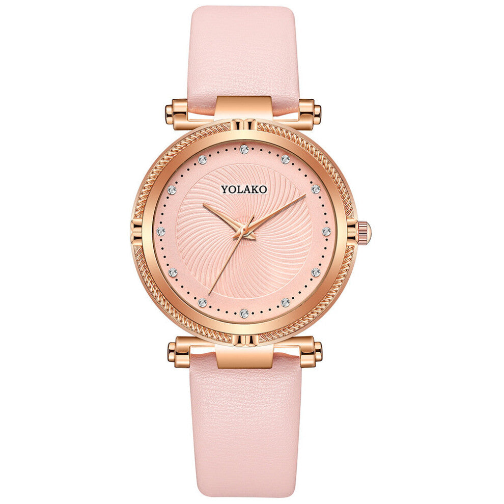 YOLAKO & Casual Women Watches Leather Strap Rhinestone Ripple Dial Quartz Wrsitwatches For Ladies horloges vrouwe