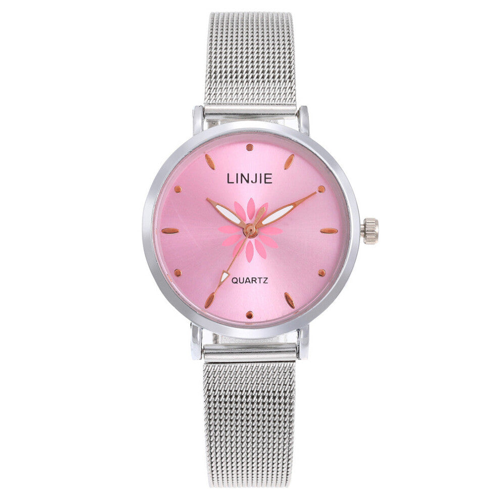 Silver Women Watches Minimalist Flowers Ladies Wristwatches Stainless Steel Mesh Strap Woman Quartz Clock