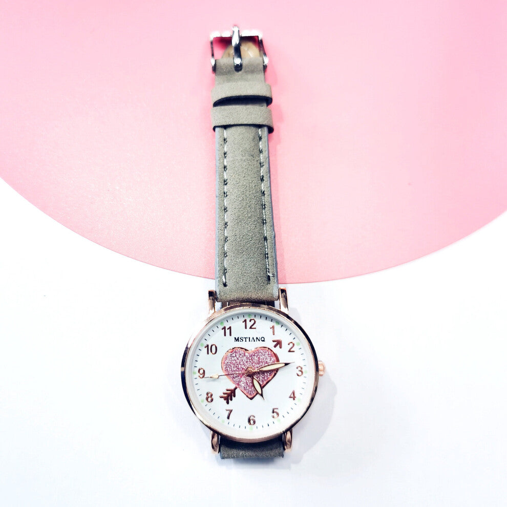 Casual Leather Quartz Wristwatch Women Watches Heart-shaped Children students Bracelet Set Watch Clock