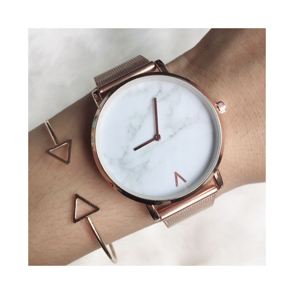 Women's Watches Mesh with Marble Quartz Watch Casual Ladies Watches Stainless Steel Watch Relogio Feminino Clock