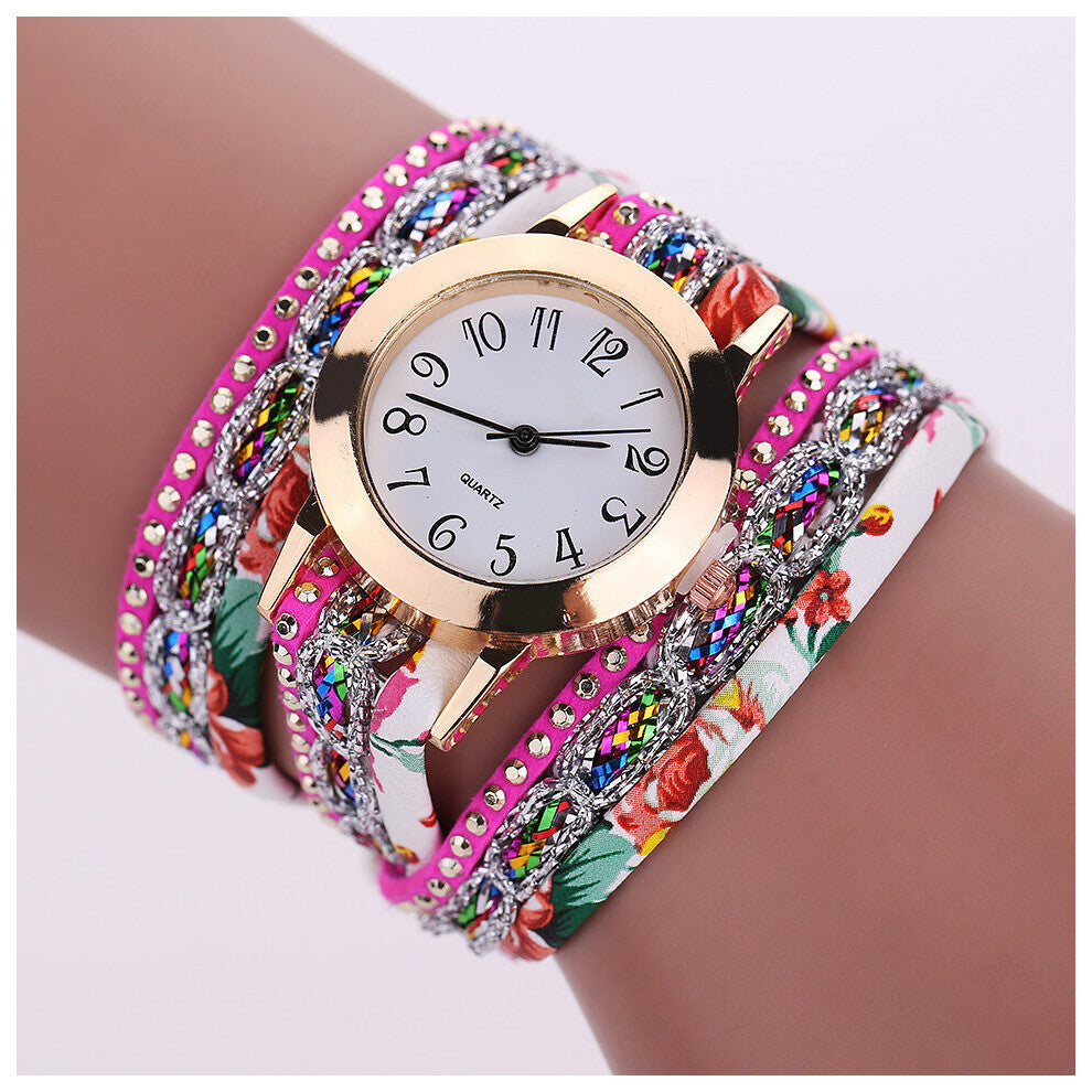 Watches for Women Quartz Watch Bracelet Flower Gemstone Wristwatch Hand Accessories Jewelry