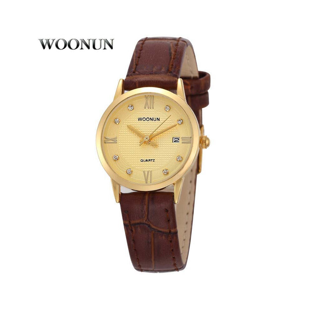 relogio feminino WOONUN Womens Watches Ladies Watches Top Quartz Wrist Watches Brown Leather Strap hodink