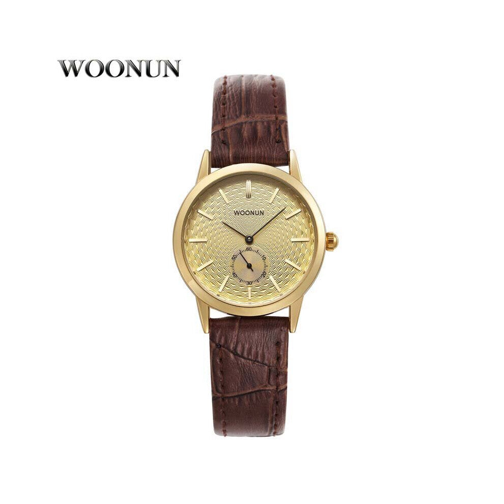 WOONUN Womens Watches Top Golden Face Quartz Wristwatches Leather Strap Workplace lady Watch relogio feminino