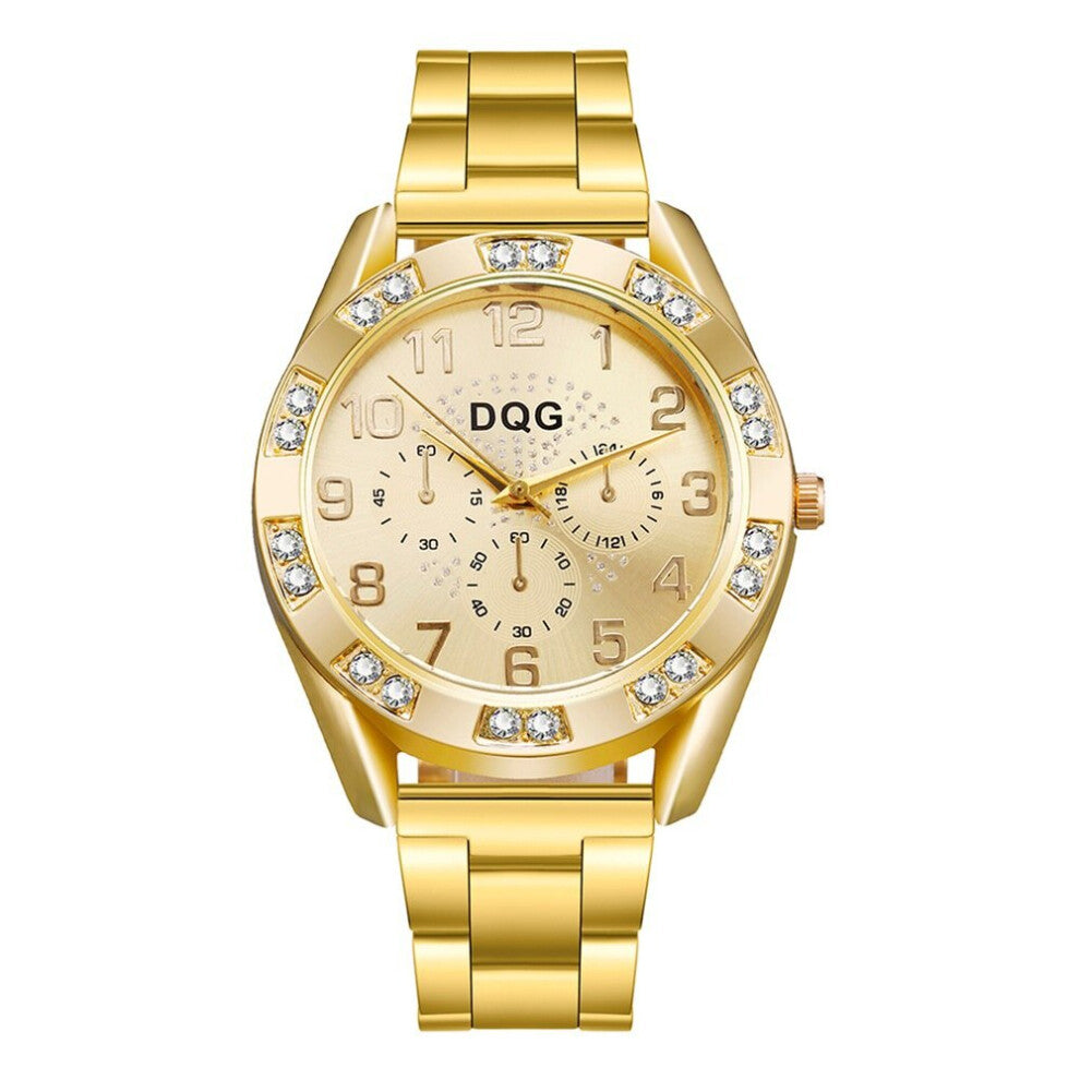 DQG Women Watches Men Watch Crystal Quartz Female Watch Silver Stainless Steel Ladies Dress Wristwatch