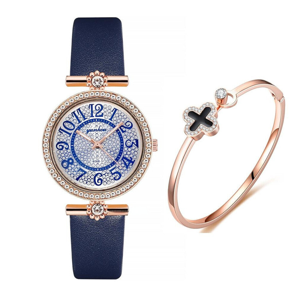 Diamond Women Hot Watches Set Qualities Ladies Quartz Wristwatches Casual Female Leather Clock