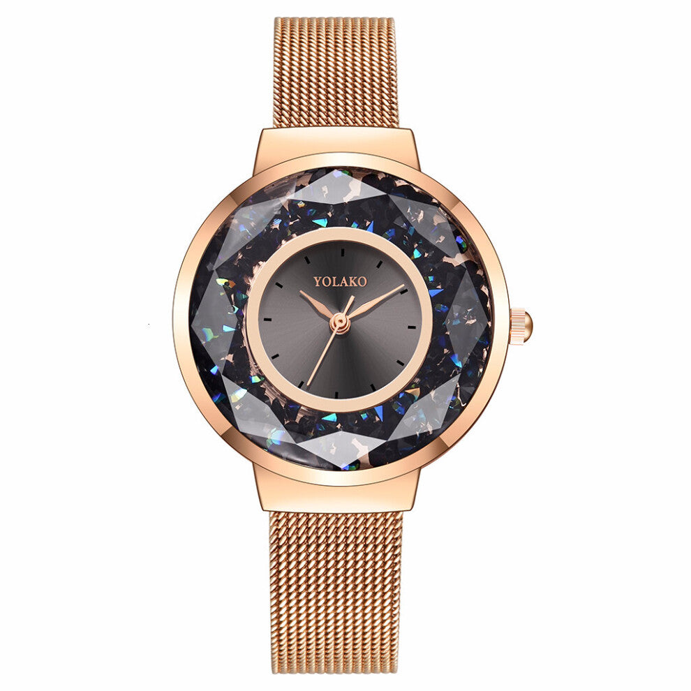 Relogio Feminino YOLAKO Watches Women Crystal Watches Stainless Steel Mesh Band Quartz Wristwatches