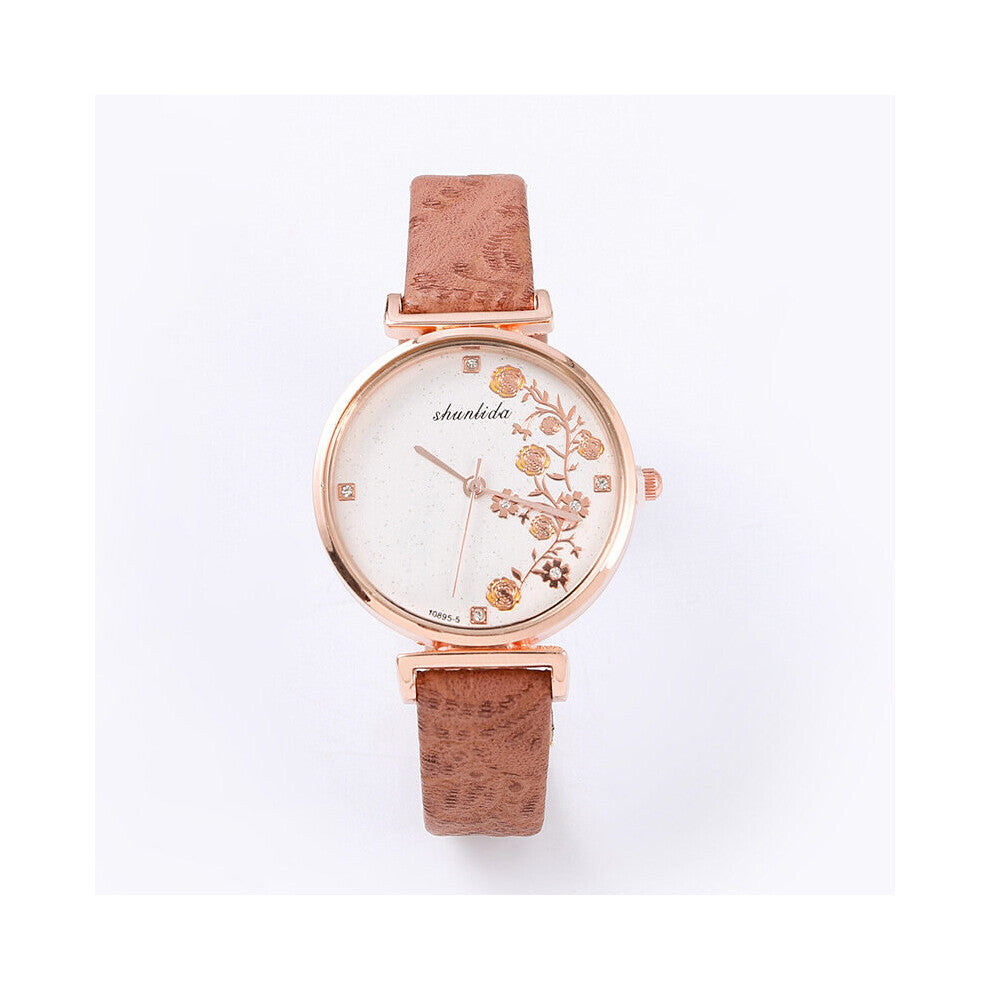 Watch Women Ladies Flower Pattern Belt Quartz Watches Ins Wind Niche Student Wrist Watch Reloj