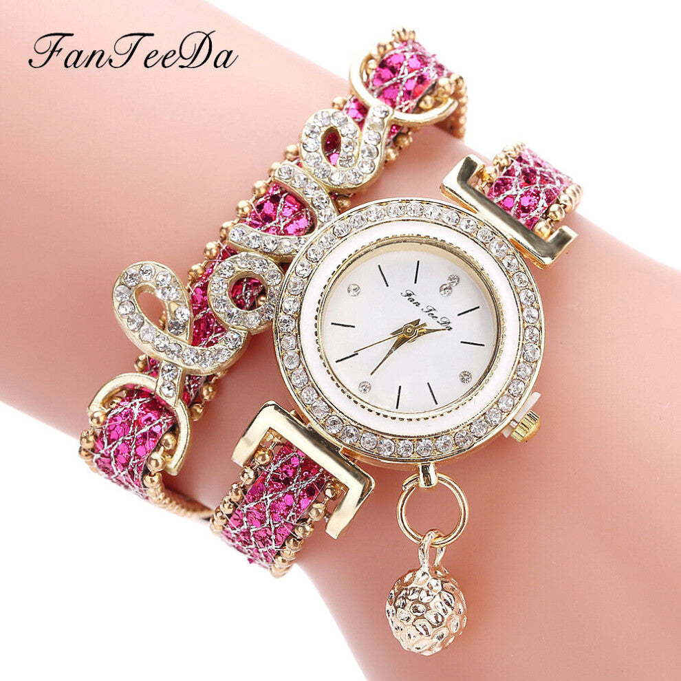 Fanteeda Watches for Women Love Letter Diamond Dial Watch Pendant Wrist Watch Items for Women