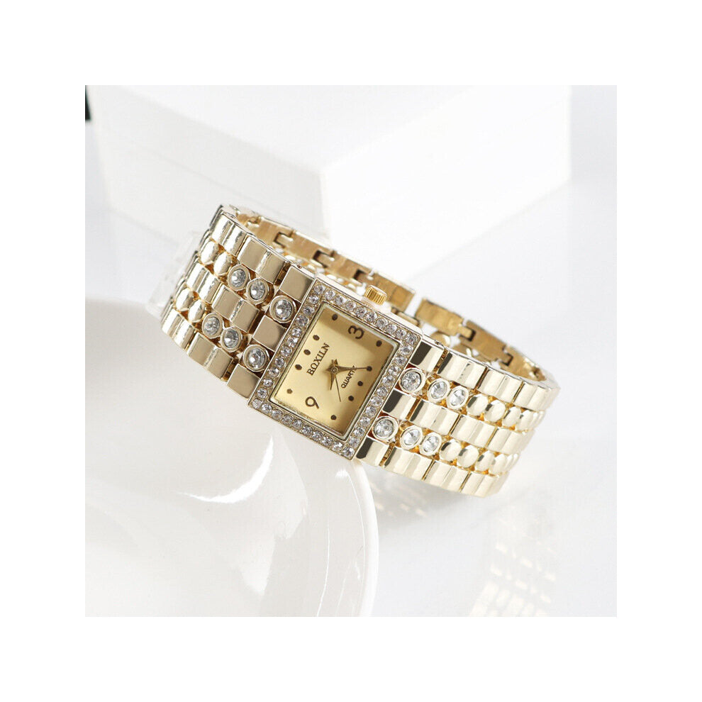 Large Dial Alloy Strap Generous Ladies Watch Women Watches Yellow Rectangular Bracelet Set with Diamonds British Watch