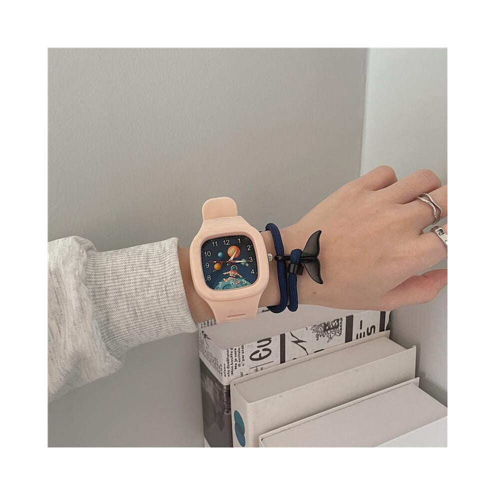 Women Watches Children Macaron Square Quartz Dial Casual Watch Rubber Strap Fashionable Clock Wrist Watch for Students