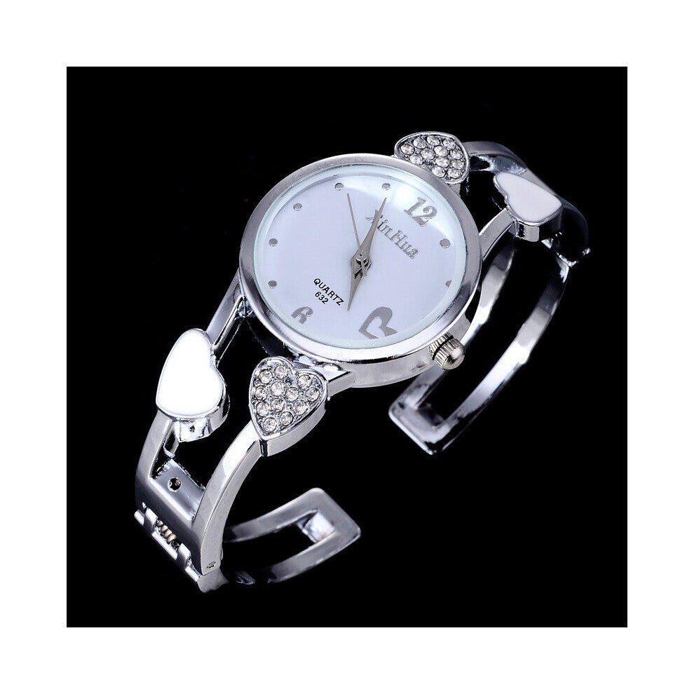 Watches Women Stainless Steel Bracelet Bangle Flower Lover Heart Shape Wristwatches Female Clock Relogios