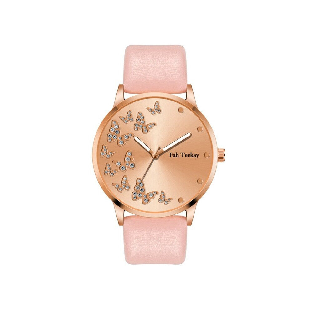 Diamond Butterfly Temperament Women Wristwatches Rose Dial Leather Band Watch Ladies Dress Quartz Watches