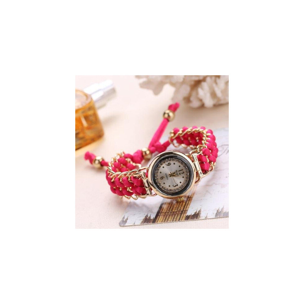 Women Rhinestone Braided Rope Band Bracelet Quartz Analog Wrist Watch Ladies Dress Watches Gift
