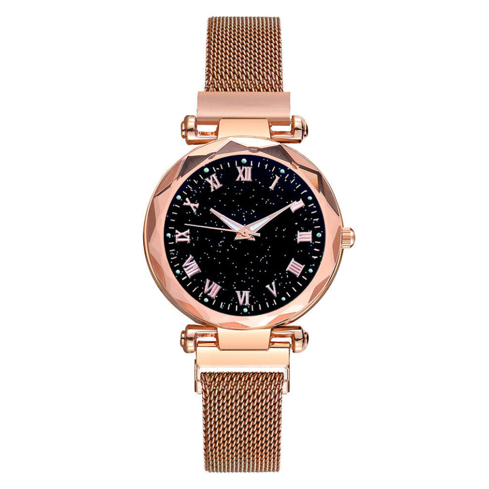 Women Watch Starry Dial Crystal Stainless Steel Mesh Magnetic Belt Ladies Quartz Watch Gift Women Luminous Hands Watches