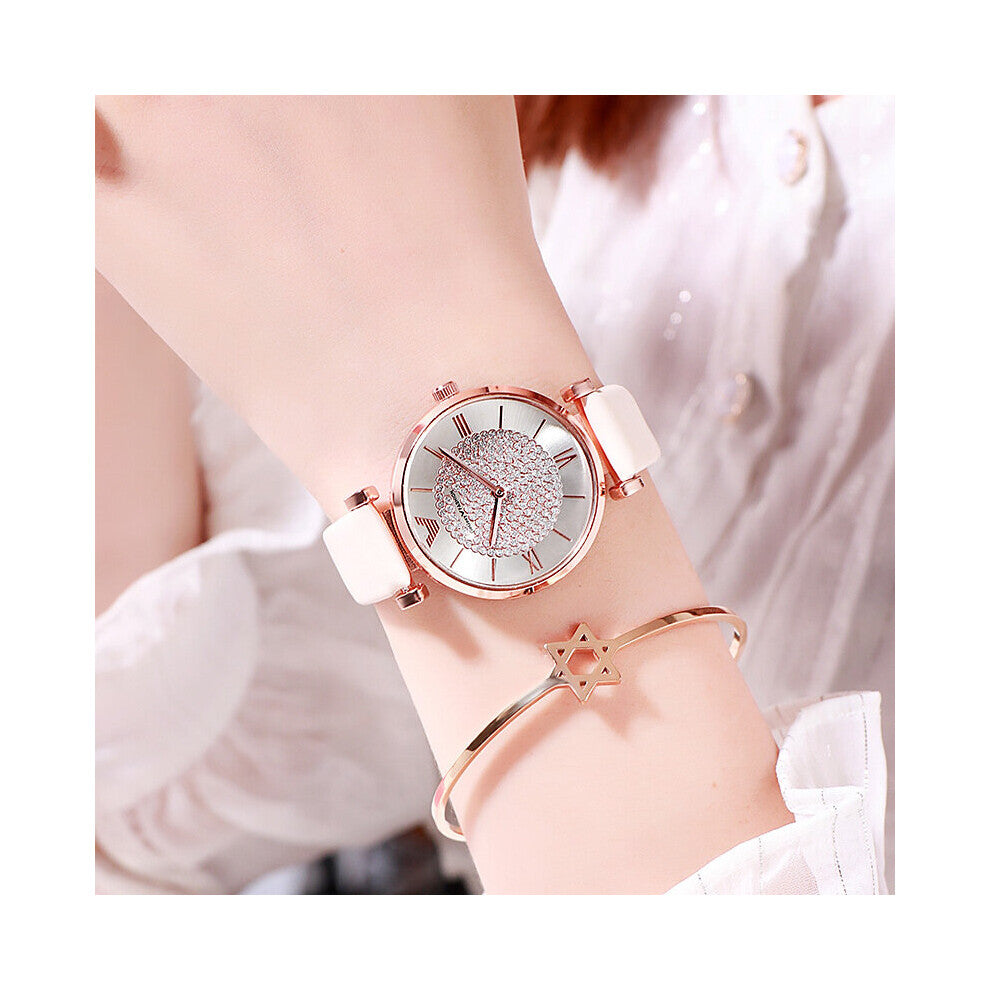Watches Women Alloy Analog Quartz Red Ladies Wrist Watch Rhinestone Leather Strap Watches for Women