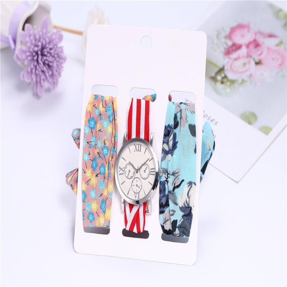 3pcs-set Casual Dresses Ladies Holiday Silk scarves ribbon Watch Watches Women Watch Wrist Watches for Women